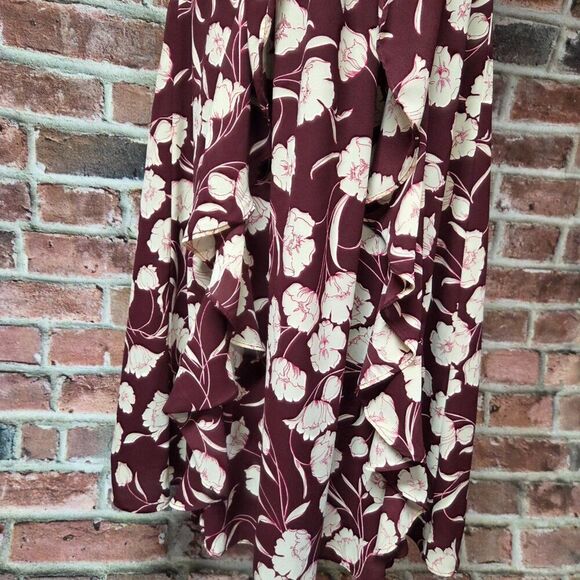 Lauren Conrad Runway Dress 4 | Maroon Floral Halter Neck Midi Coquette Chic - Picture 6 of 7